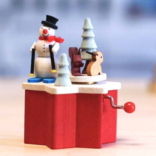 Music Box (Traditional Crank-Style) - Miniature Snowman